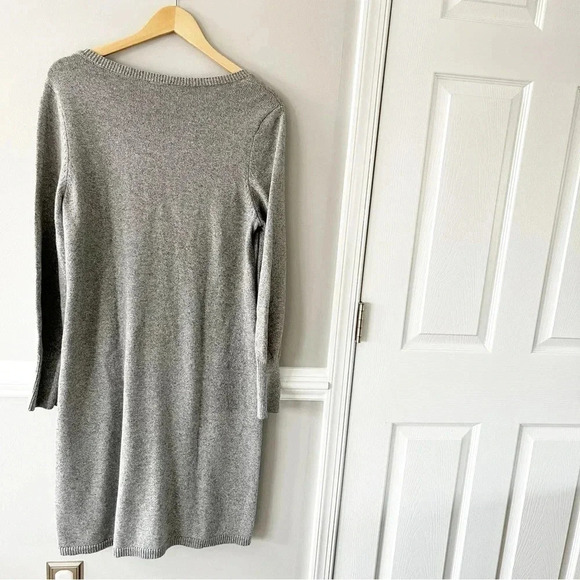 Talbots Poet Sleeve Gray V Neck Shimmer Sweater Dress Size Large - Picture 6 of 6